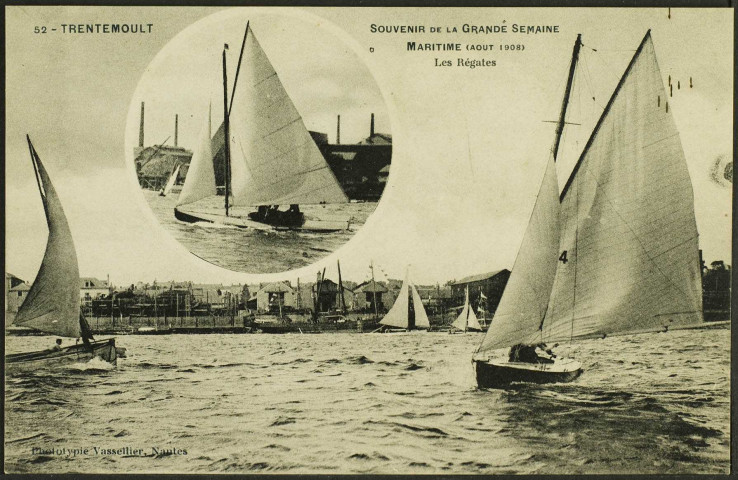 Trentemoult, Grande semaine maritime 1908. - Les régates sur la Loire avec Chantenay en arrière-plan.