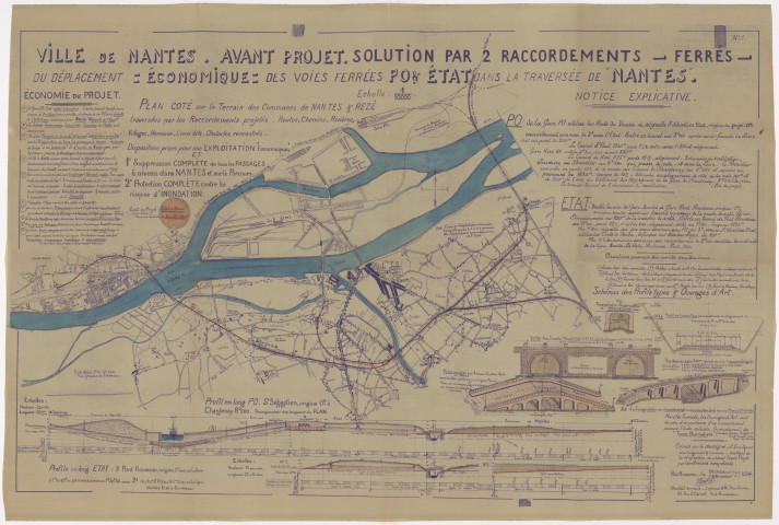 Raccordement des voies ferrées partie ouest et Nantes par Rezé. - Projet de l'ingénieur Monteil : plan.