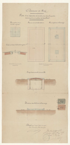 Cimetière Saint-Paul. - Agrandissement ; construction et agrandissement de la maison du concierge ; construction d'un caveau et d'un ossuaire ; acquisition du terrain Montagnon : actes d'acquisition, arrêtés, procès-verbal d'adjudication, candidatures, correspondance, plans (dont plan d'ensemble de 1888 et plans des carrés), délibérations, plan d'aménagement de l'entrée rue Julien Douillard.
