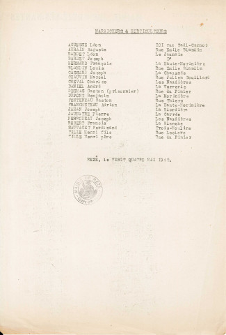 Syndicat corporatif agricole. - Constitution : statuts type, procès-verbal de l'assemblée générale constitutive du 24 mai 1942, liste des adhérents.
