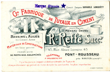 Carte de visite des établissements Reffé situés au 45 rue Alsace-Lorraine, document imprimé en couleur