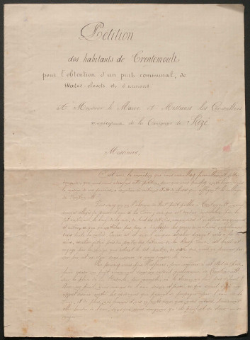 Urinoirs de Trentemoult. - Construction : pétition des habitants, plans, bordereau des pièces, détail estimatif, avant-métré.