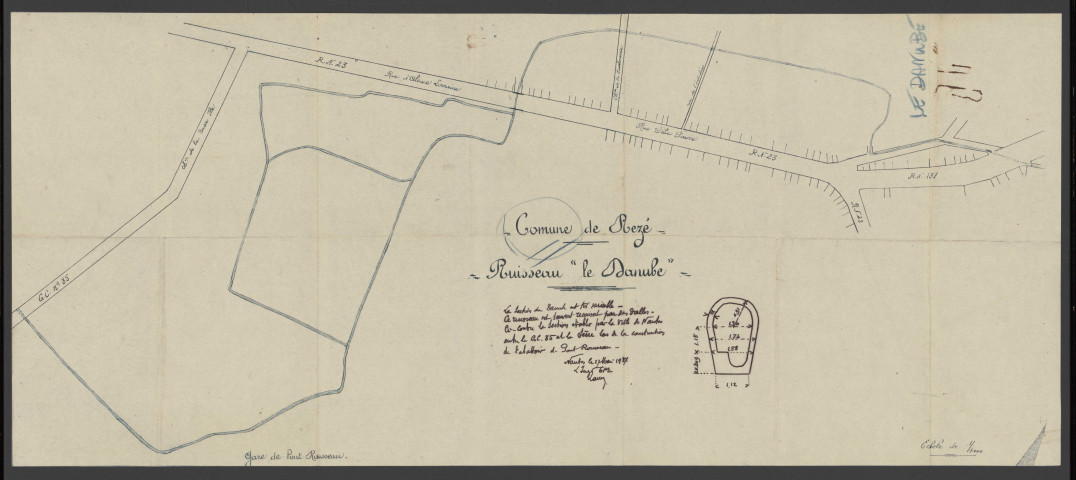 Assainissement. - Projet prévu pour les principales agglomérations de Rezé : devis, programme et cahier des charges pour le concours, plans de quartiers, plan du ruisseau le Danube, délibération, correspondance.