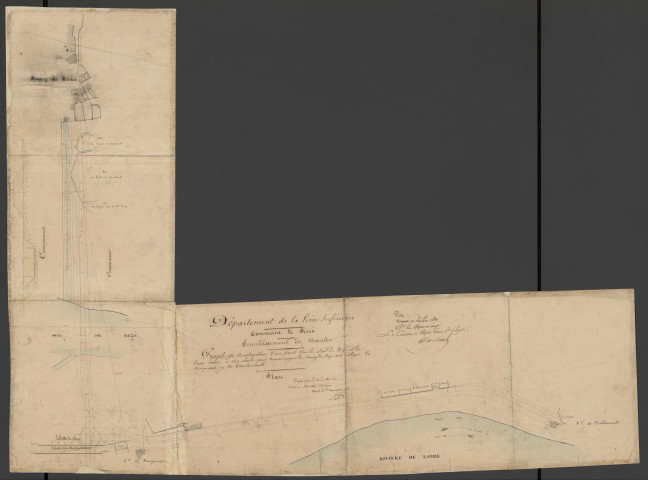 Pont de Rezé sur le Seil et levée. - Construction ; rachat du péage : arrêté préfectoral, estimation du budget, avant-métré, correspondance, pétition, plans.