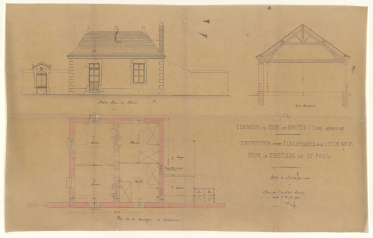 Cimetière Saint-Paul. - Agrandissement ; construction et agrandissement de la maison du concierge ; construction d'un caveau et d'un ossuaire ; acquisition du terrain Montagnon : actes d'acquisition, arrêtés, procès-verbal d'adjudication, candidatures, correspondance, plans (dont plan d'ensemble de 1888 et plans des carrés), délibérations, plan d'aménagement de l'entrée rue Julien Douillard.