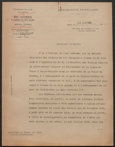Chemin de fer d'intérêt local de Nantes à Pornic avec embranchements sur Paimboeuf et sur Bourgneuf et Machecoul et station de Pont-Rousseau. - Établissement ; aménagement et entretien de voirie : plan d'ensemble du chemin de fer projeté, carte des différents tracés de chemin de fer demandés par les populations, rapports, liste des propriétaires de Rezé possédant plus de 2 hectares, arrêtés préfectoraux, correspondance, plan.