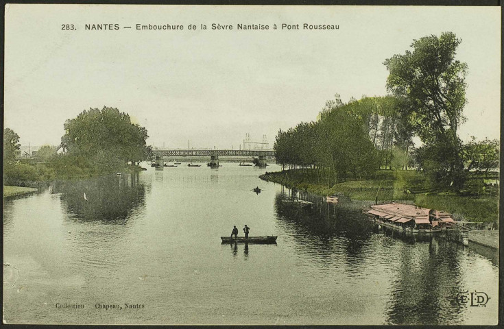 Pont-Rousseau. - Le confluent de la Loire et de la Sèvre et le pont ferroviaire en arrière-plan.