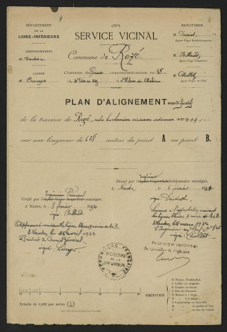 Chemin vicinal de grande communication n°58 de Saint-Père-en-Retz à Saint-Hilaire-de-Clisson. - Acquisition et aliénation de terrains ; alignement de voirie : tracé, plans, arrêtés préfectoraux, délibérations, rapport, état des parcelles à acquérir et leurs propriétaires, actes d'acquisitions, correspondance.