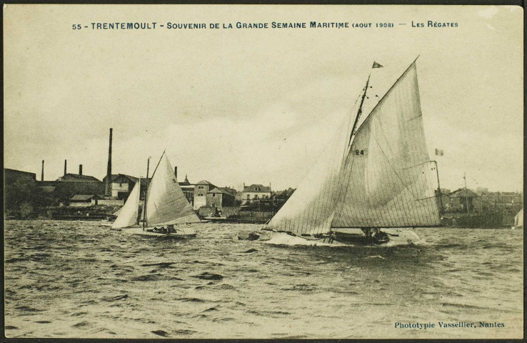 Trentemoult, Grande semaine maritime 1908. - Les régates sur la Loire avec Chantenay en arrière-plan.