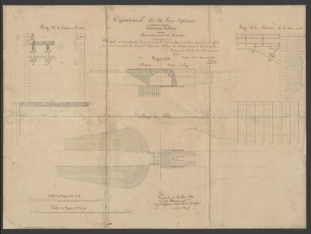 Pont de Rezé sur le Seil et levée. - Construction ; rachat du péage : arrêté préfectoral, estimation du budget, avant-métré, correspondance, pétition, plans.