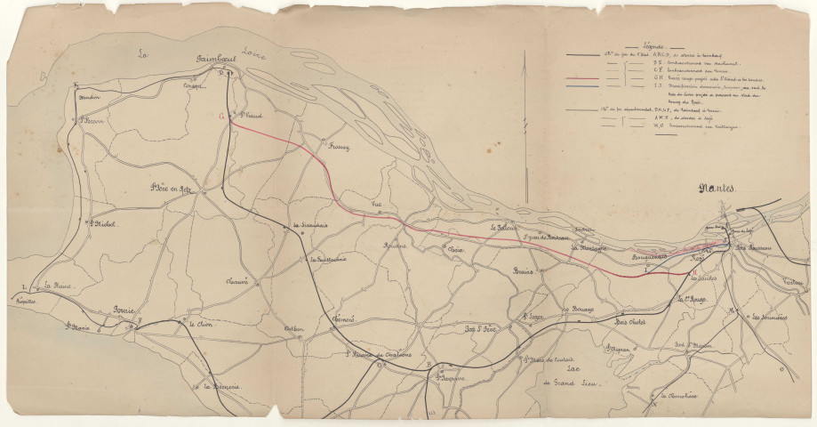 Chemin de fer entre Nantes et Le Pellerin. - Suivi du projet : délibération, correspondance, plan d'ensemble.
