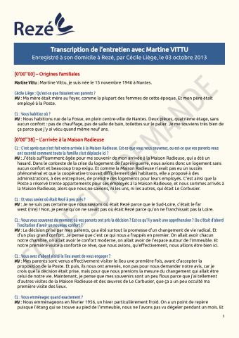 Martine Vittu, entretien : récit de vie .