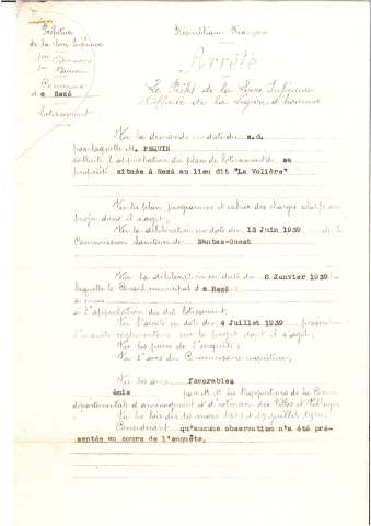 Lotissement de la Volière (20 lots) rue Claude Gaulué, rue Péquin, Demande d'autorisation de M. PEQUIN : arrêtés, délibérations, cahiers des charges, plans, notice-programme, devis, correspondance.