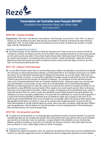 François Brunet, entretien : récit de vie.