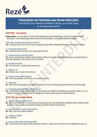 Renée Grolleau, entretien : récit de vie