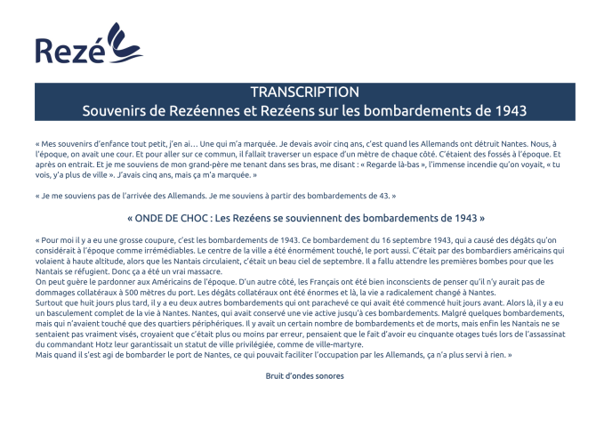 "Onde de choc : Les Rezéens se souviennent des bombardements de 1943".