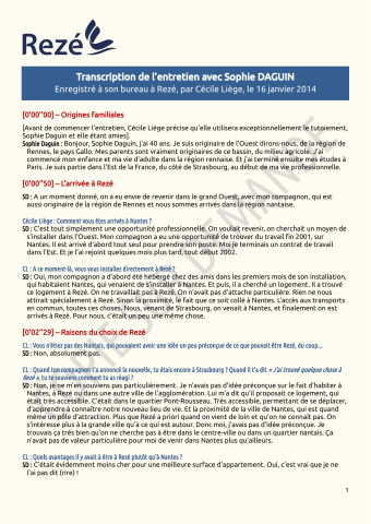Sophie Daguin, entretien : récit de vie.